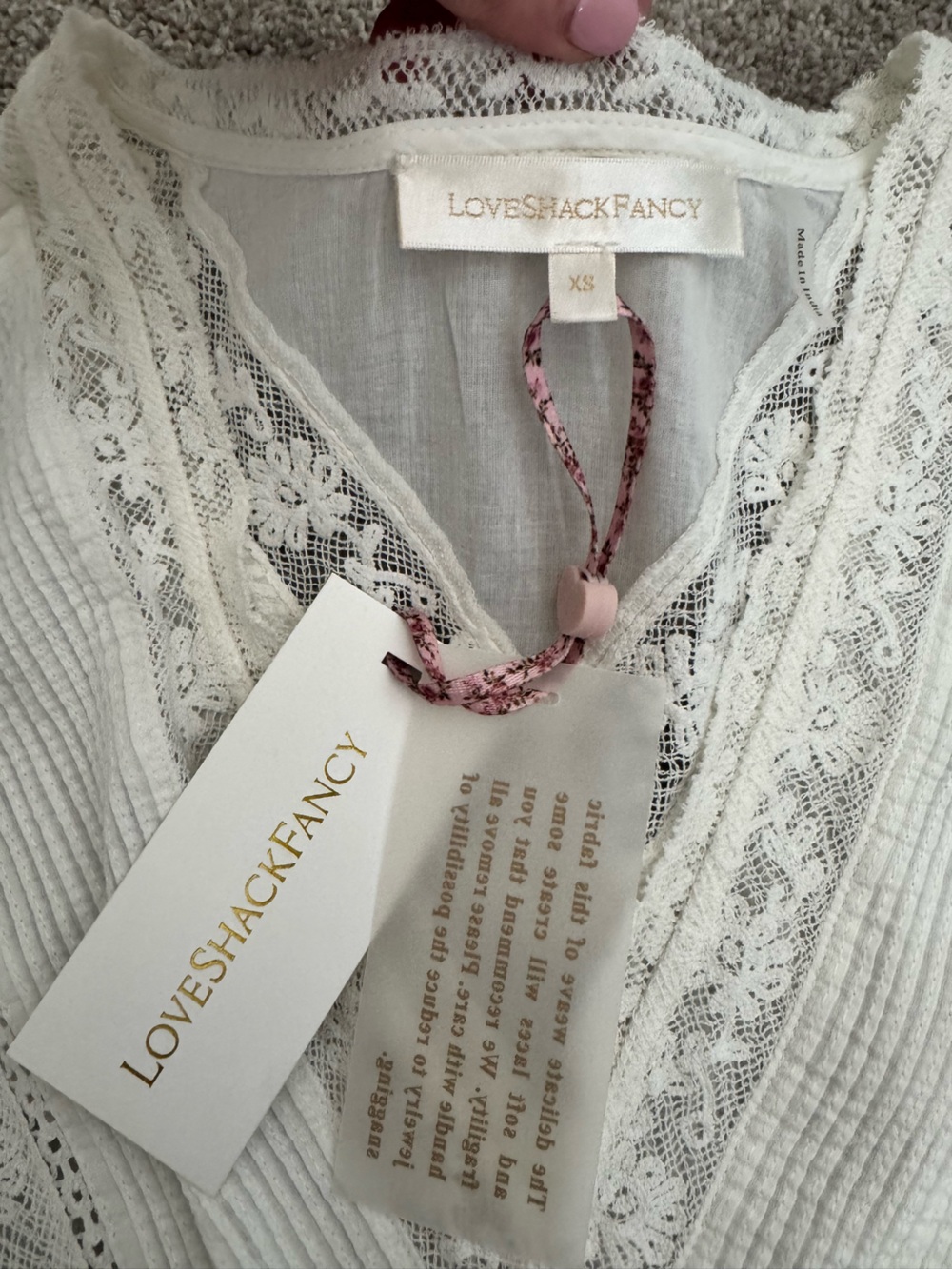 LoveShackFancy White Lace V-Neck Tea Dress - Picture 2 of 7